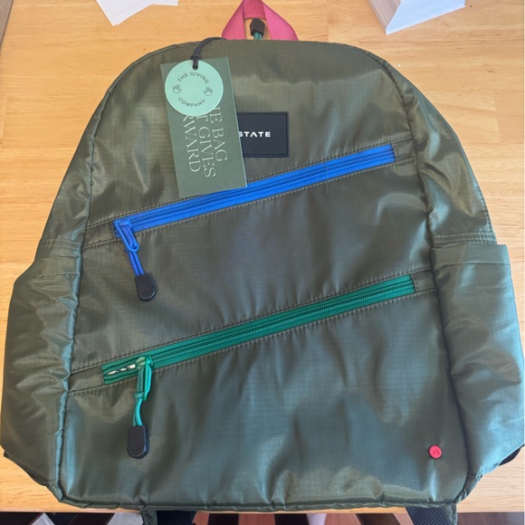 STATE Kids Backpack - Olive with Blue and Green Zippers - Picture 1 of 1
